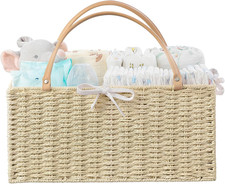 Large Baby Diaper Caddy Organizer, Paper Rope Storage Baskets Nursery Bin with R