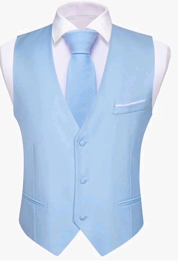 Barry Wang Mens Formal Suit Vest Slim Fit 4 Pc, Vest, Ties & Cufflinks Sz M