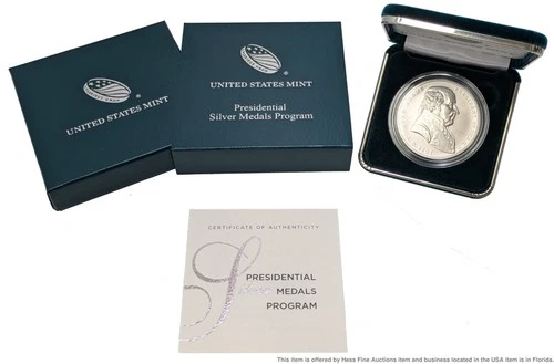 US Mint John Adams Presidential Medal 1ozt 999 Fine Silver Coin Bullion Box COA