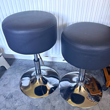 Set of 2 Grey Faux Leather Adjustable Swivel Bar Stools Chrome Metal Base