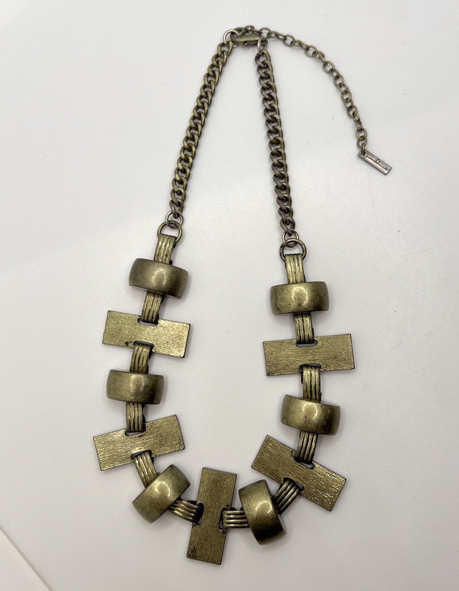 Jewel Mint Silver Tone Geometric Chunky Link Statement Necklace Signed 