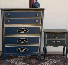 Vintage French Provincial Chest of Drawers And Nightstand