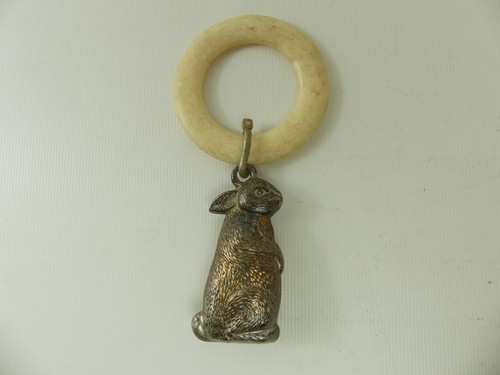 Silver Teether (RefJOH39) Antique vintage silver plated baby's rattle teether with ...