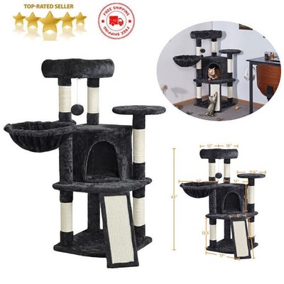 Black Cat Tree Tower Activity Center Playing House Condo for Cat Rest Sturdy US