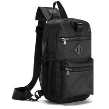 Compact Black Sling Bag With Zippers  Water Pockets Walks Hikes Short Trips