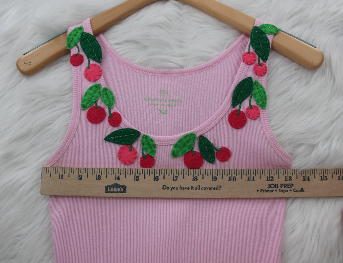Vintage Y2K Victoria's Secret XS Pink Felt Cherry Beaded Tank Top