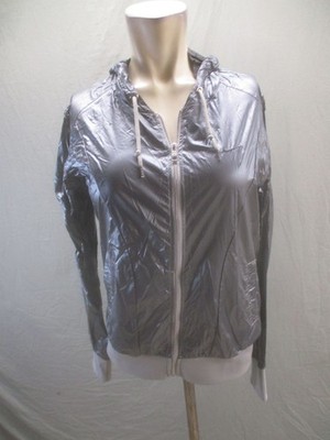 Nike Size M Womens Gray Hooded Pockets Full Zip Windproof Activewear Jacket 227