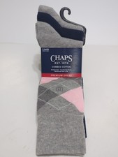 CHAPS Premium Dress Cotton Men's Crew Socks Blue/Gray/Pink Argyle 3Pack Sz 10-13