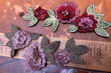 appliques embroidered 2x5" layered flowers beads hand sewn 1pc assorted