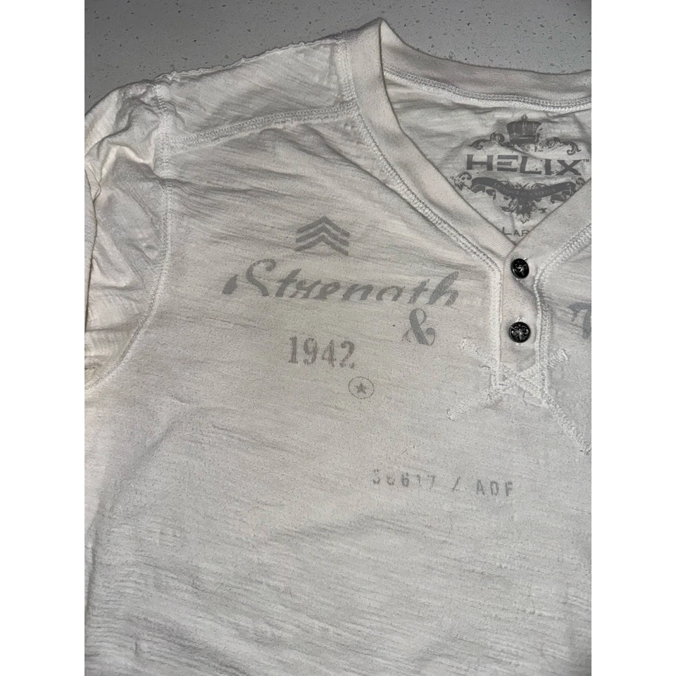 Vintage Helix Masculino Henley Button White Strength Honor Y2K Grunge Goth Street G - Imagem 4 de 4