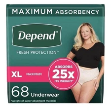Depend Fresh Protection Adult Incontinence Underwear for Women, XL 68 Count (#1)