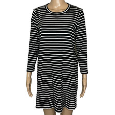 Women's Medium Madewell Black White Stripe Long Sleeve Cotton T-Shirt Dress