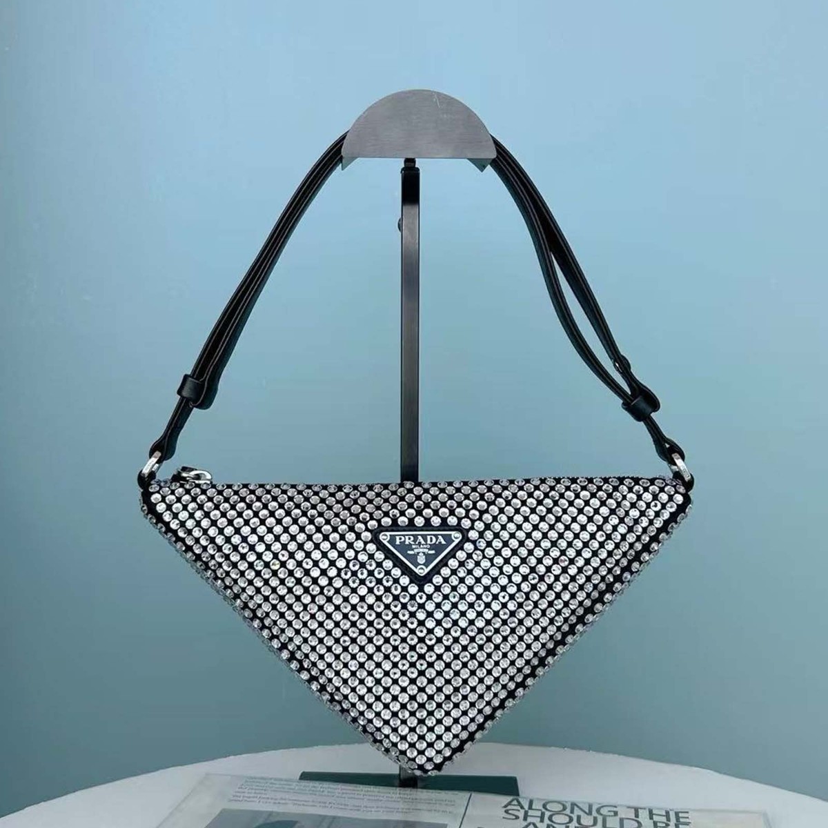 Prada Triangle Top Handle Pouch Bag Crystal Embellished Satin Mini
