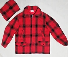 VTG J.C. Penneys Foremost Hunting Wool Red Buffalo Plaid Coat L/XL 48"  Chest