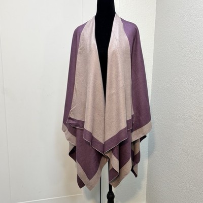 Top It Off Reversible Ruana Wrap Poncho Shawl Purple Taupe OS Viscose