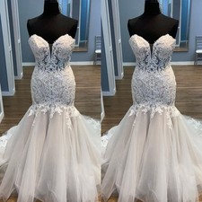 Mermaid Wedding Dresses Sweetheart Lace Applique Sweep Train Tulle Bridal Gown