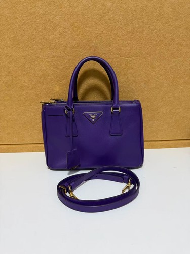 Prada Galleria Small Tote Handbag Violet Purple Saffiano Leather Gold Triangle