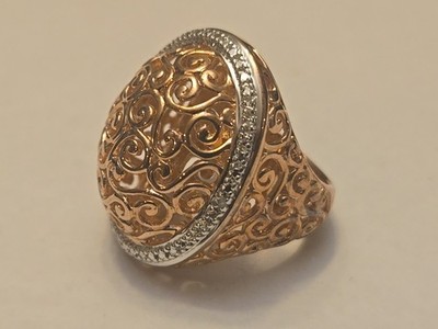 ROSS SIMONS 925 Sterlingsilber Ring Rosévergoldet Diamant Akzent Größe 6
