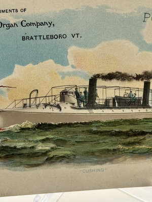 Victorian Trade Card C 1890s The Estey Organ Company Steamship Brattleboro Vt