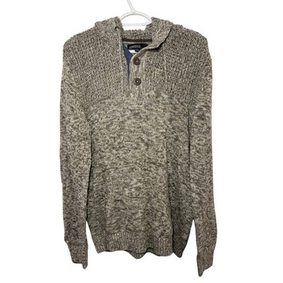COMMERCE Mens Textured Knit Hoodie Henley Sweater Large Preppy Grunge Classic