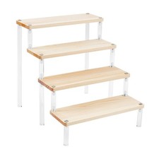 1set 4-Tier Wood  Acrylic Minifigures Display Risers for Models Building