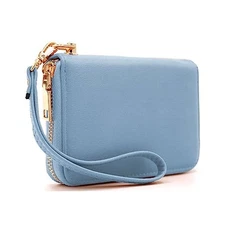  Womens Small Zip Around, Double Zip Around - Double Compartment Blue Grey