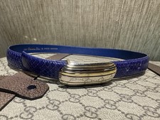 Vintage Christian Dior Blue Genuine Snakeskin Skinny Belt