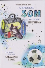 SON BIRTHDAY GREETING CARD 9"X6" TRADITIONAL FOOTBALL NICE VERSE