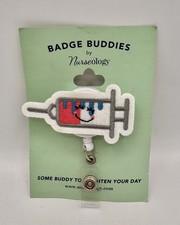 Badge Buddies By Nurseology Vaccination Theme Retractable White w/Pink Blue Felt