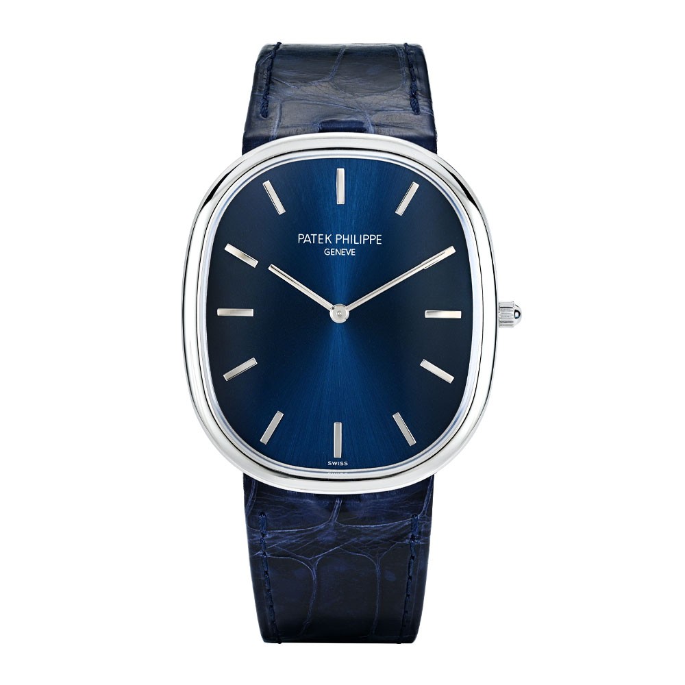 Patek Philippe Golden Ellipse Watch 39mm Blue Index Hour Markers Dial Platinum