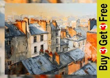 Paris Rooftops 5"x7" Print on Matte Paper | Warm Evening Cityscape Artwork
