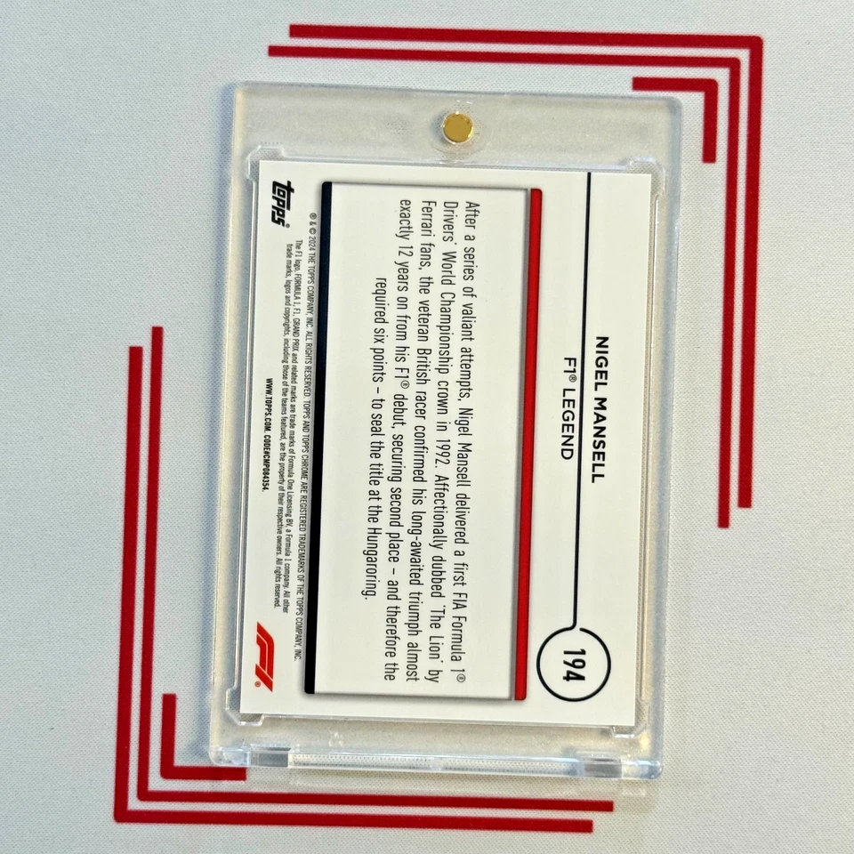 2024 Topps Chrome Formula 1 F1 NIGEL MANSELL Checker Flag Orange Refractor /25 - Image 2 of 2