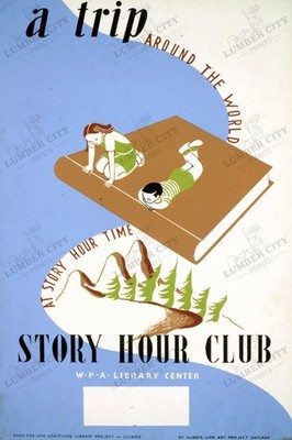 Story Hour Club A Trip Around the World 1940 WPA Library Poster Wall Art