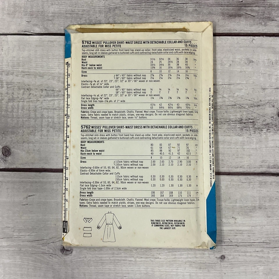 Simplicity 5762 Sewing Pattern Dress Shirtwaist Collar Cuffs Size 10-14 UNCUT - Image 2 of 4