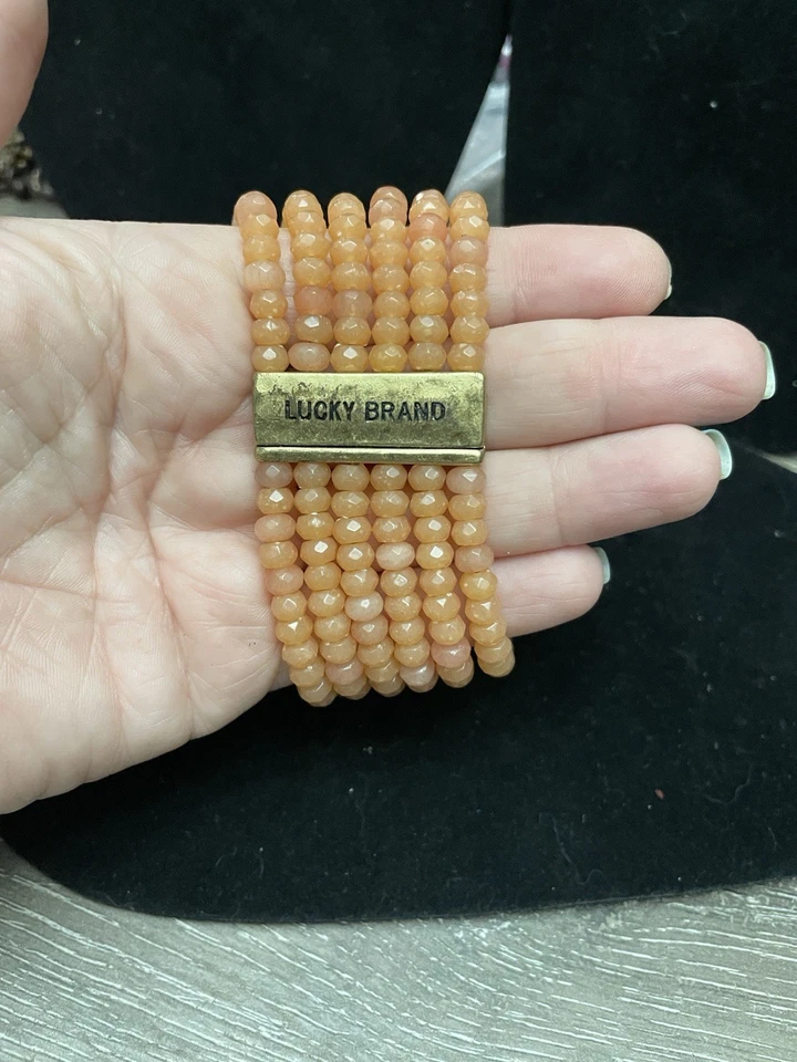 Lucky Brand персиковый сердолик золотистый бусина кожаный мульти ряд браслет магнитные - Изображение 2 из 4
