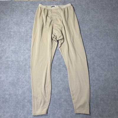 Polartec Long Johns Mens Large Beige Grid Fleece Thermal Base Layer Underwear
