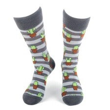 Potted Wild Cactus Socks Novelty Socks Old Southwest Stripped Shades of Gray