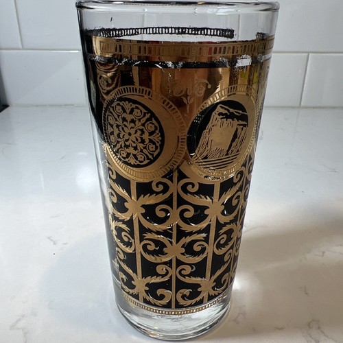 3-Libbey Prudential Rock Of Gibraltar  Tumblers 1965 Black/Gold Drinking Glasses - Picture 7 of 17