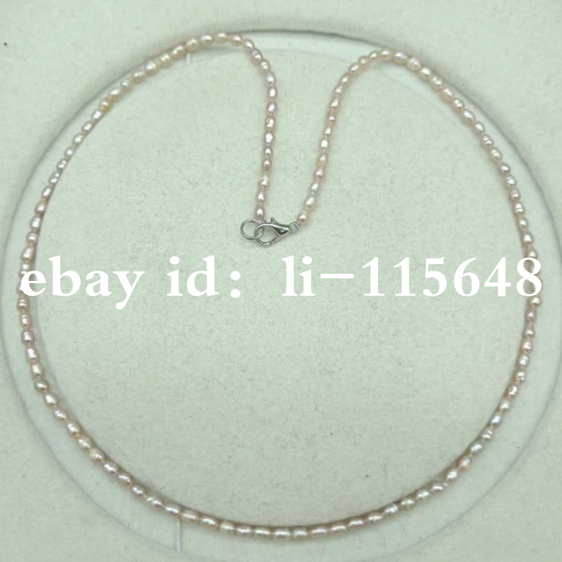 Collar de perlas de arroz cultivadas de agua dulce púrpura de 3-4 mm de moda natural de 20 pulgadas  Foto 4 de 4