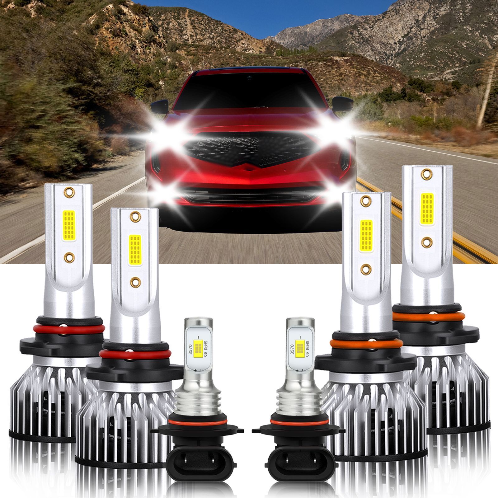 For Acura MDX 2001-2003 6Pcs LED Headlight High Low Beam+Fog Light Bulbs Kit