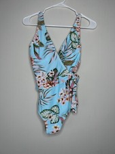 Kona Sol Wrap-Front High Coverage One Piece Swimsuit Women S Tropical Print NWT