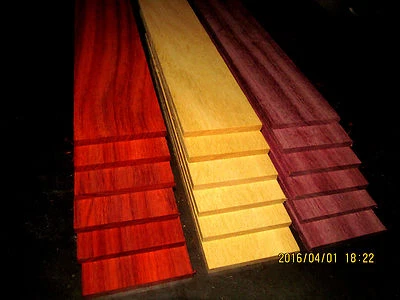GREEN VALLEY WOOD PRODUCTS 6 PIECE MULTIPAK THIN EXOTIC YELLOWHEART, PURPLEHEART, PADAUK 12" X 3" X 1/4"