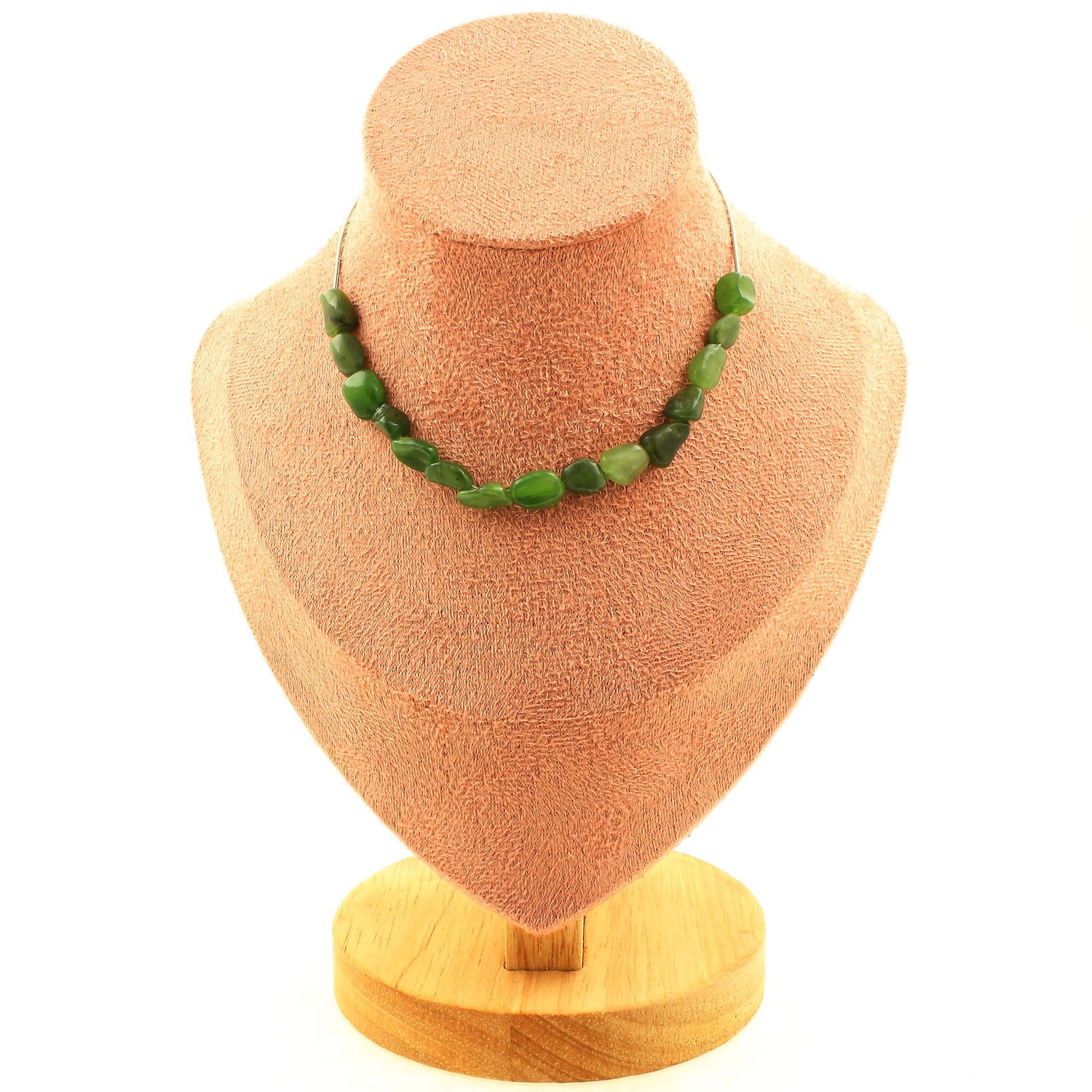 Collier en jade néphrite de Sibérie anti-allergie avec chaîne en acier
