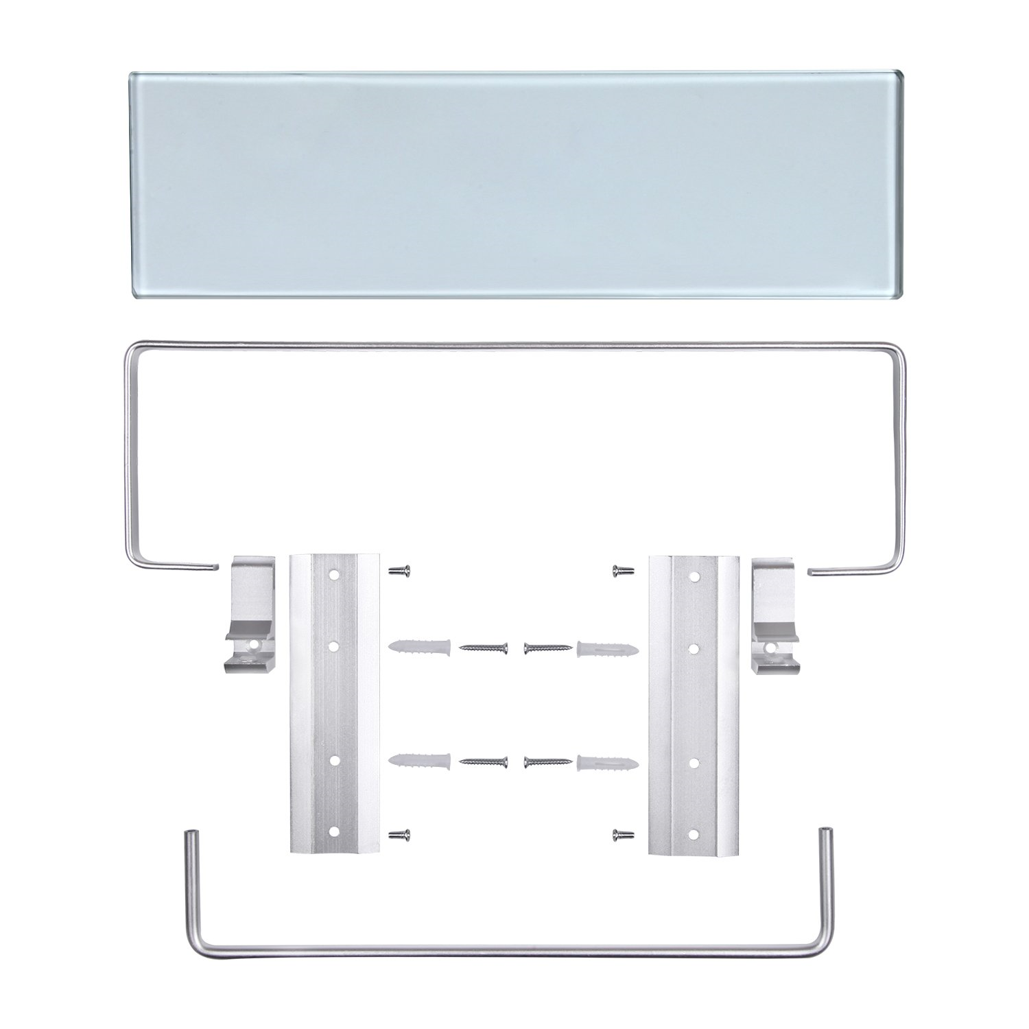 Vdomus Tempered Glass Bathroom Shelf w/ Towel Bar Wall Mounted Shower