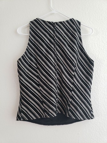 Carmen Marc Valvo 12 Top Blouse Beaded Sleeveless Scoop Neck Lined Striped - Picture 5 of 6