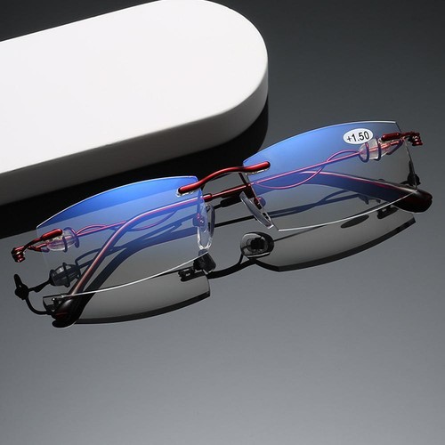Women Rimless Reading Sun Glasses Blue Light Blocking Gradient Rectangle Readers - Picture 3 of 22