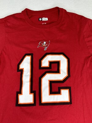 NFL Team Apparel Men's Tampa Bay Buccaneers Small Red Tom Brady ''12'' T-Shirt