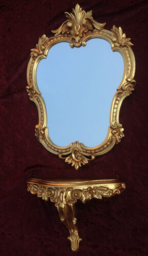 Wall Mirror with Console Gold Mirror 50x35 Baroque Tray C444 Gold - Picture 1 of 1