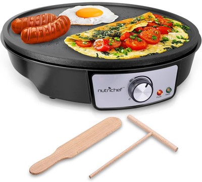 NutriChef Electric Griddle & Crepe Maker | Nonstick 12 Inch Hot Plate Black 