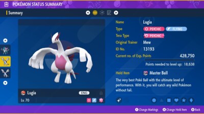 Ultra Shiny 6IV XXXL Bold Multiscale Lugia Pokemon Scarlet/Violet Home